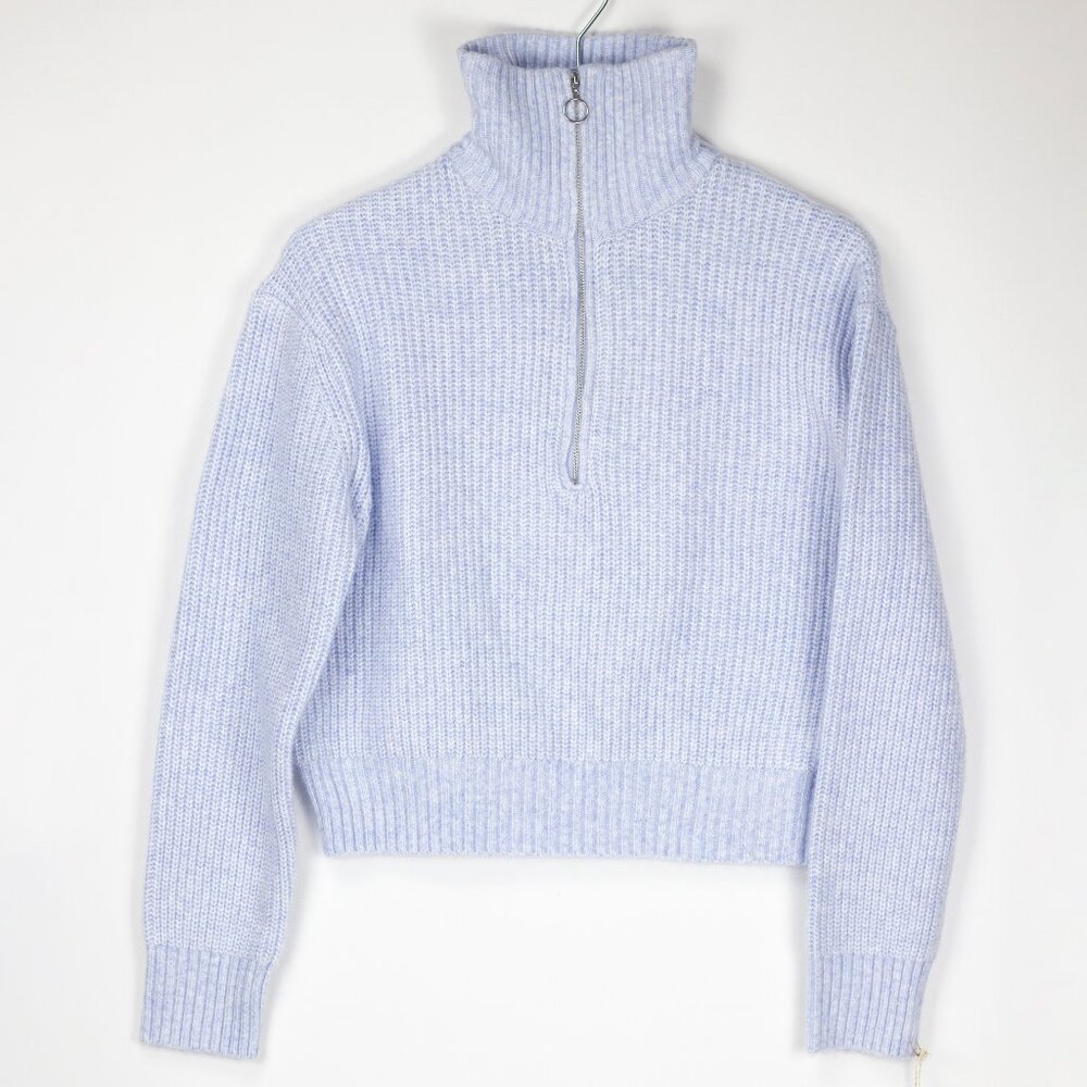 RIBBED KNIT HALF ZIP SWEATER | QUARTER ZIP CROPPED SWEATER | BABY BLUE SIZE S